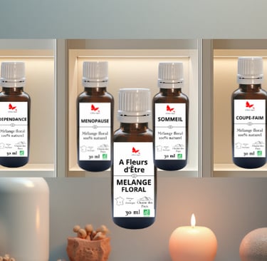 Gamme de mélanges floraux artisanaux A Fleurs d'Être par L'Âme-Agie à Job.