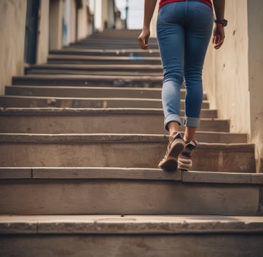 a person walking down a flight of stairs