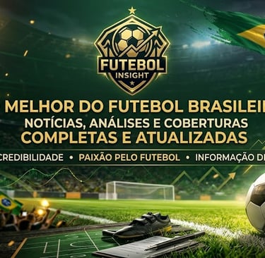 Banner do portal Futebol Insight com logotipo dourado, texto "O Melhor do Futebol Brasileiro" e campo de futebol com bola.
