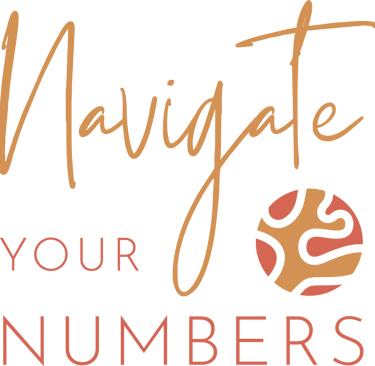 Navigate your numbers logo with orange lettering and a circular abstract icon above the wordmark.