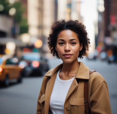 Happy man giving a thumbs up outdoors with a cityscape background
