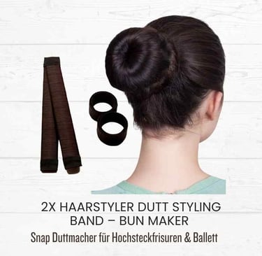 A woman's dark hair styled in a perfect ballerina bun using a snap bun maker tool.