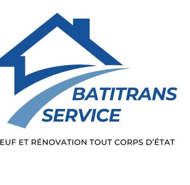Batitrans Service logo featuring a blue house icon for new construction and renovation services.