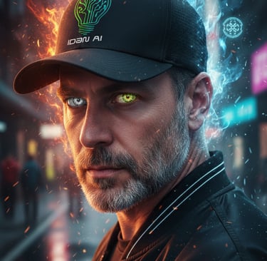 פורטרט AI בסגנון סייברפאנק שנוצר על ידי עידן של בינה, מומחה ליצירת תמונות AI.