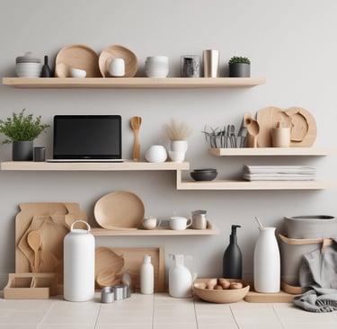 A vibrant flat lay of popular consumer electronics and accessories on a wooden table.