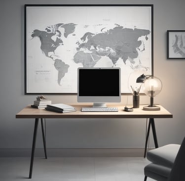 A cozy workspace with a laptop, coffee cup, and a notepad ready for customer messages.