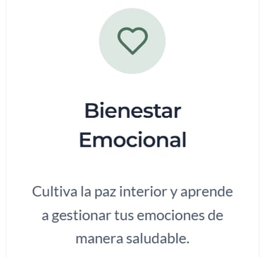 Infographic card for emotional wellness and mental health with a heart icon and Spanish text.