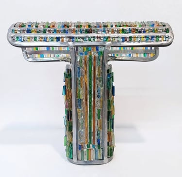 Objet d'art décoratif en verre recyclé, design contemporain unique, signé Edith Théret