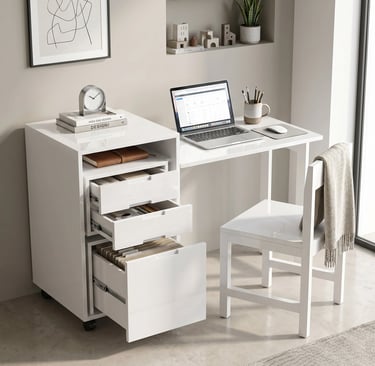 Three drawer cabinet that turns into a desk