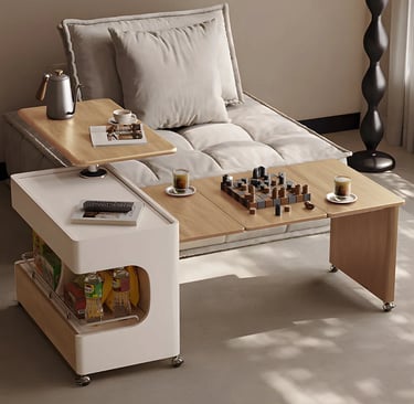 Extendable coffee table with rotating desktop