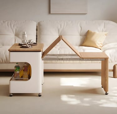 Side view of multifunctional, extendable, coffee table