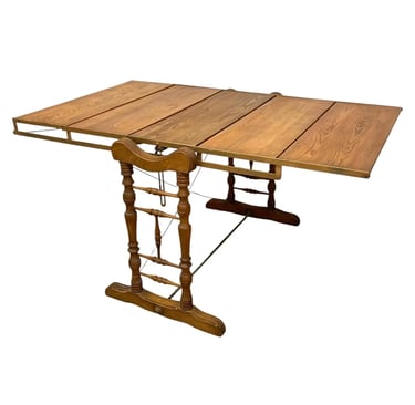 Transforming dining table turns into convertible,antique bookcase