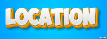 The word LOCATION in 3D white and yellow bubble letters on a blue background.