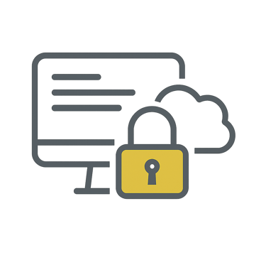 Computer monitor, cloud, and padlock icon representing secure and confidential communication with Li