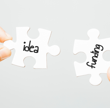 Puzzle pieces labeled idea and funding showing cash advance connection