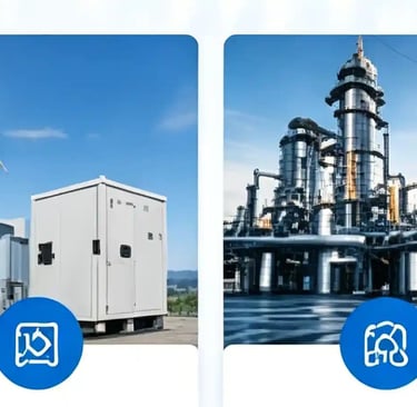 Collage of industrial technology showing robotics, telecommunications, wind energy, and high-speed rail.