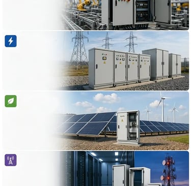 Industrial electrical enclosures for factory automation, renewable solar power, and telecommunications infrastructure.