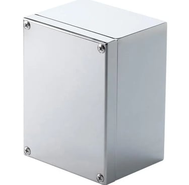 Durable stainless steel electrical junction box with screw-on lid for industrial wall mount protection.