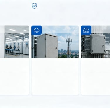 Durable weatherproof electrical enclosures protecting equipment in indoor, outdoor, and marine environments.