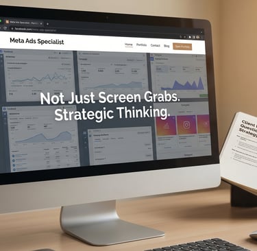 Monitor showing portfolio website next to open notebook for client discovery.