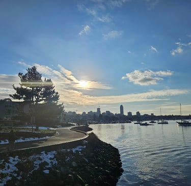 Scenic panorama view of Vancouver from the Estuary.