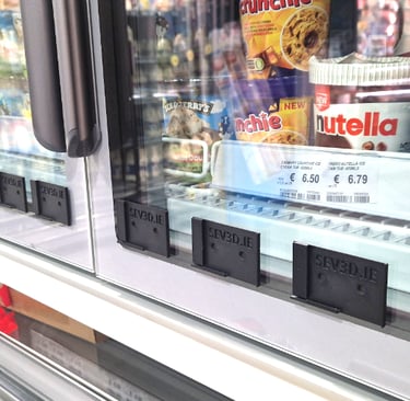 a display case with a variety of food items