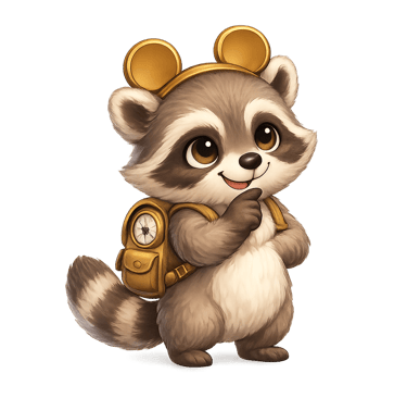 Cute cartoon raccoon character wearing a golden headset and backpack on a black background.