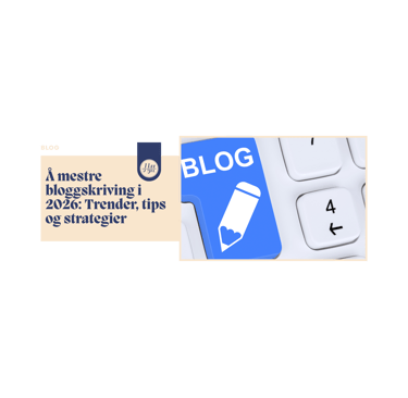 A keyboard with a blue blog icon key next to text about mastering blog writing and trends.