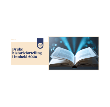 An open book glowing with blue light next to text about storytelling in content marketing for 2026.