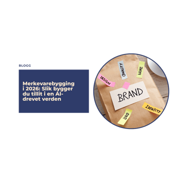 Paper bag with brand identity sticky notes next to text about building trust through brand building.