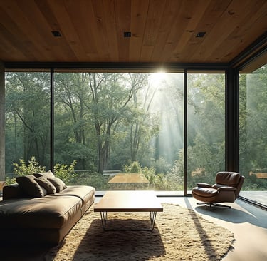 salon moderne avec grande baie vitrée