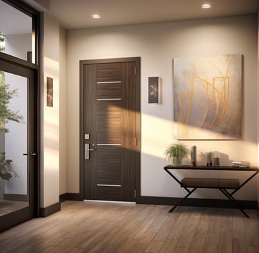 porte d'entrée vue depuis l'intérieur d'une maison moderne