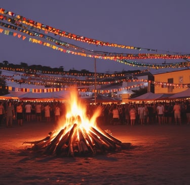 Fogueira de São João acesa durante o festival de junho