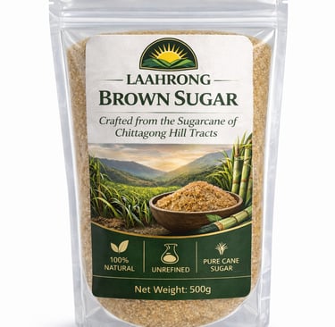 Laahrong brown table sugar granules in transparent pack, natural crystal brown sugar for daily use a