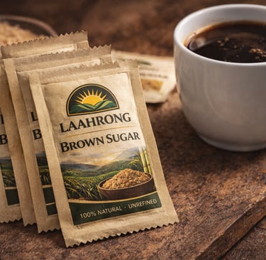 Laahrong brown sugar sachets with coffee cup, convenient single-use natural brown sugar for travel a