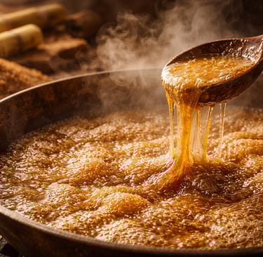 Natural brown sugar being traditionally processed from sugarcane in the Chittagong Hill Tracts, Bang