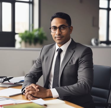 Portrait of a smiling man in his 30s, casual business attire.