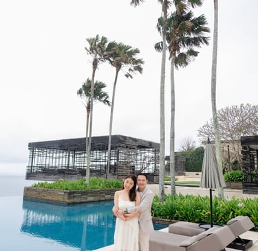 Romantic couple session at Alila Villas,Uluwatu Bali, elegant and natural light portrait