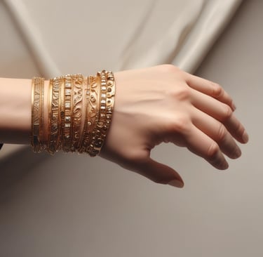 Close-up of an elegant gold-plated necklace with natural stones, resting on a cream silk fabric.