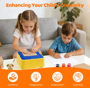 Young boy and girl using an educational art kit for creative learning and imagination.