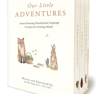 Our Little Adventures book box set by Tabitha Paige featuring watercolor fox and rabbit illustrations.