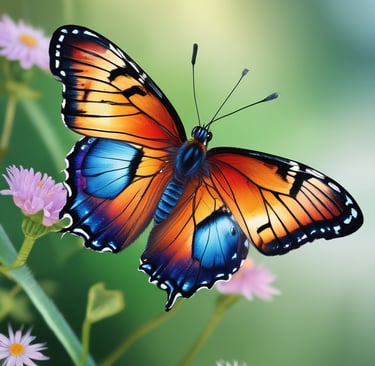 A close-up of a colorful butterfly resting gently on a green leaf.
