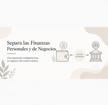 Infographic showing how to separate personal and business finances with a wallet and bank icon.
