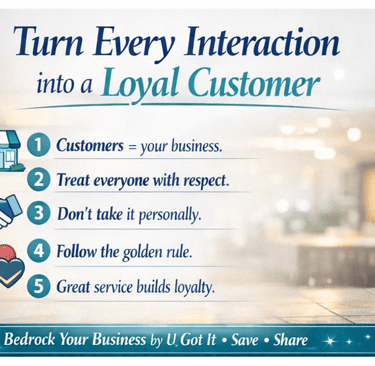 Infographic titled 'Turn Every Interaction into a Loyal Customer' listing five steps: 1. Customers =