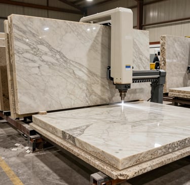 Close-up of a polished marble slab showcasing natural veining and texture.