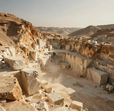 Workers inspecting quartzite slabs in a processing facility under bright lighting.