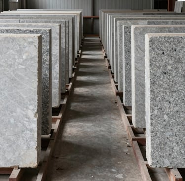 An outdoor view of a quarry with raw stone blocks, highlighting the source of premium materials.