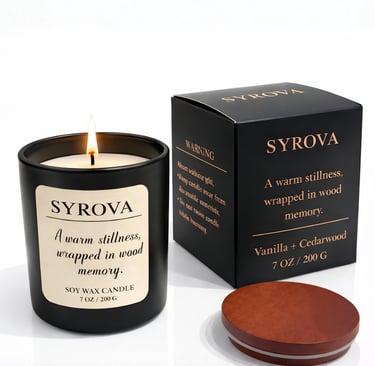Vanilla and Cedarwood premium candle on neutral home decor surface
