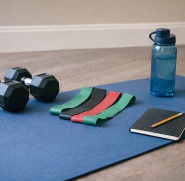 beginner home workout equipment dumbbells resistance bands yoga mat