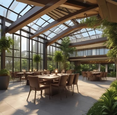 A warm, sunlit photo of the Danao Prime Group headquarters, framed by lush greenery symbolizing growth and unity.